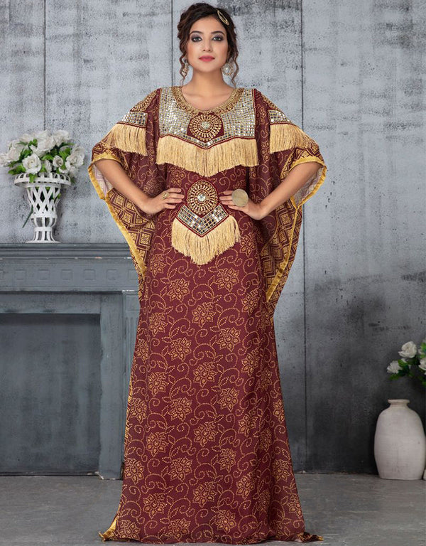 Chic Maroon Crepe Hand Multi Embroidery Farasha